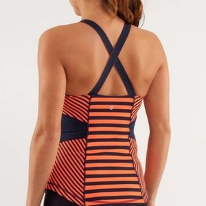 LULULEMON ORANGE /NAVY BLUE STRIPED RACERBACK TANK TOP SZE 8